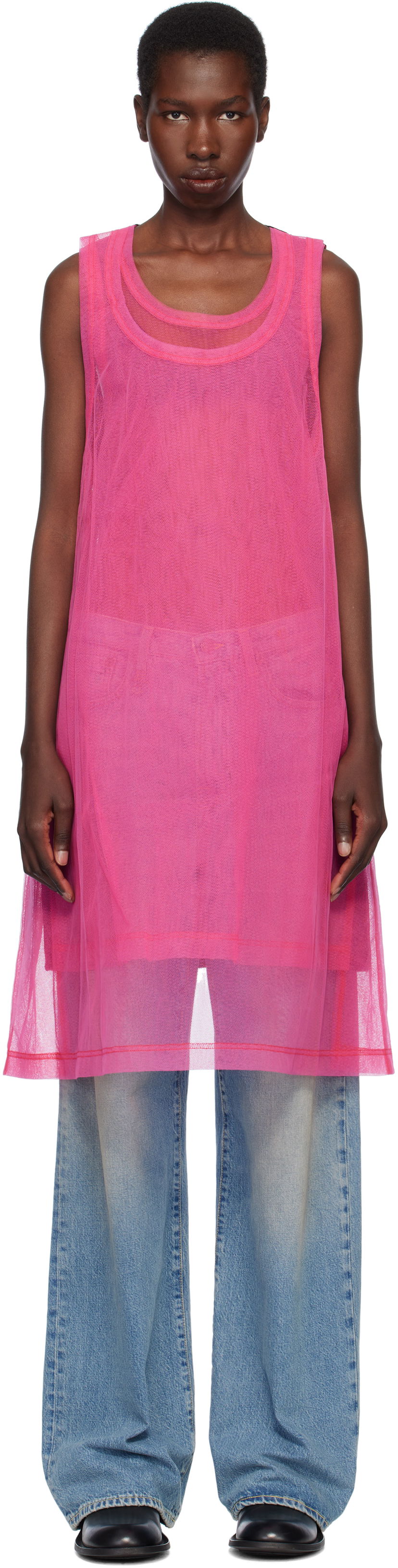 Tankkitoppi Comme des Garçons Homme Plus Jersey & Nylon Tulle Tank Top Vaaleanpunainen | PO-T027-051