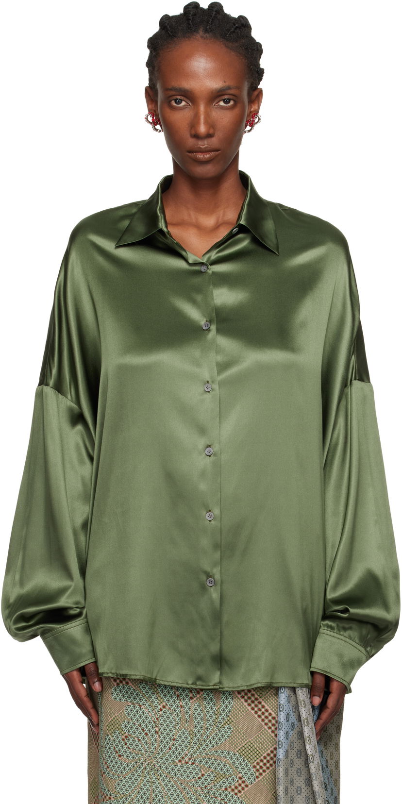 Paita Dries Van Noten Dries Van Noten Oversized Silk Shirt Vihreä | 252-010700-2032