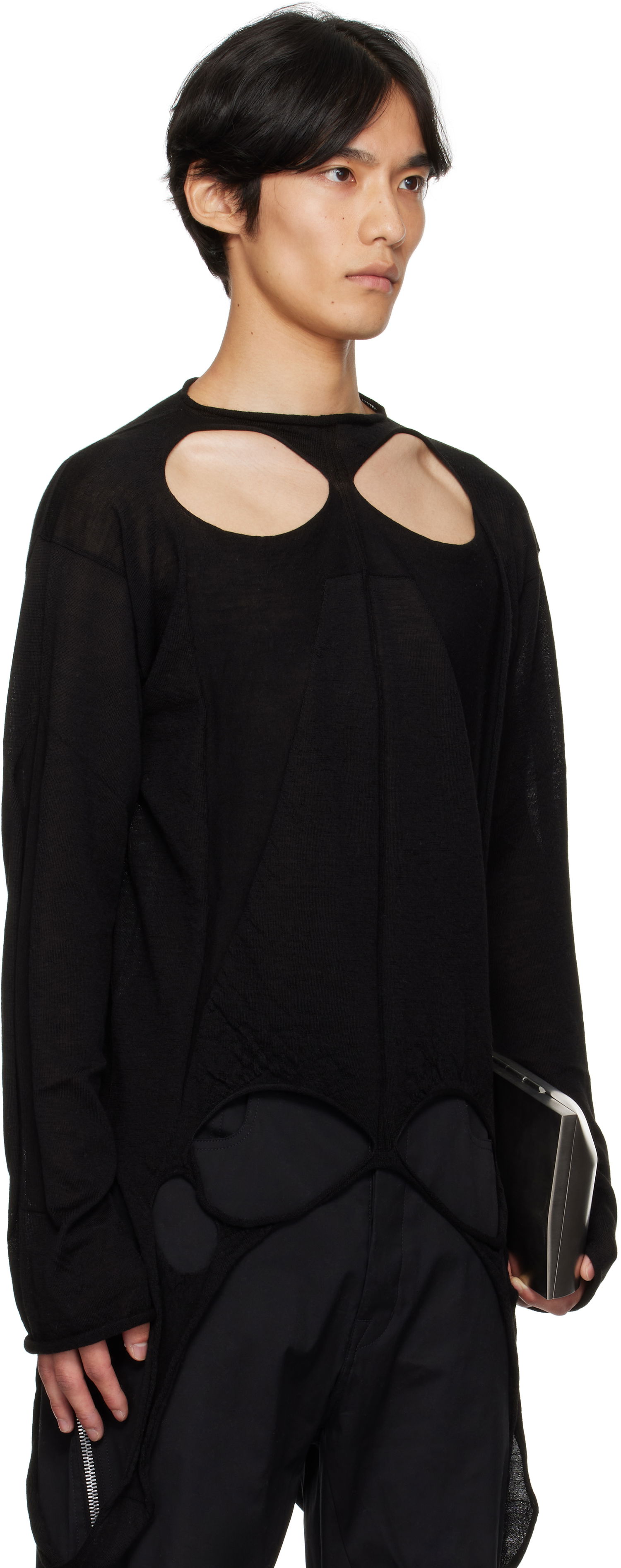Villapaita Rick Owens Rick Owens Concordians Slashed Pull Sweater Musta | RU02E1671 ML, 1