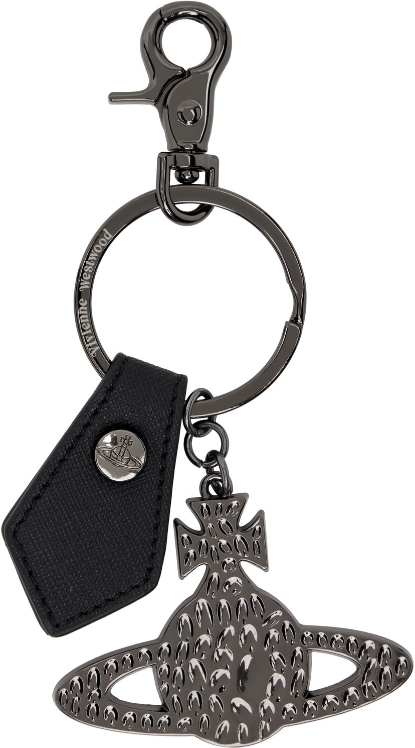 Avaimenperät Vivienne Westwood Vivienne Westwood Hammered Orb Keyring with Saffiano Leather Tag Musta | 8203012GU-OM0014-