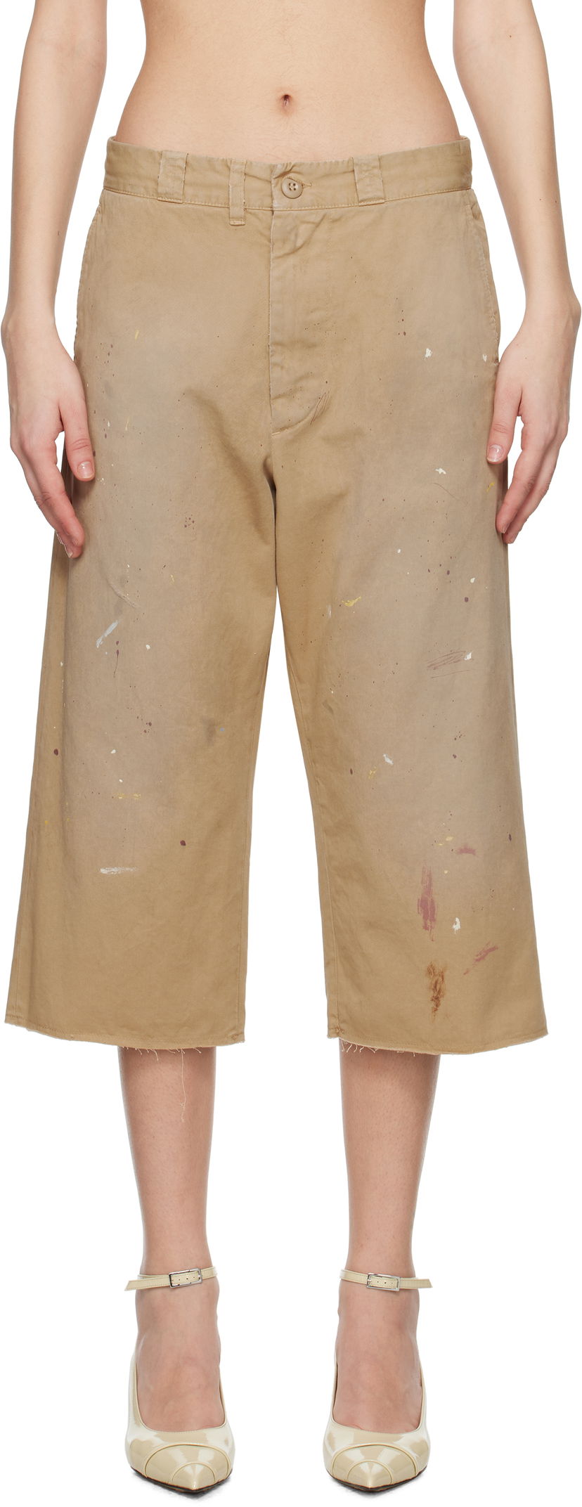 Shortsit Maison Margiela MM6 Maison Margiela Cotton Gabardine Paint Splatter Shorts Beige | S62MU0065 M35435