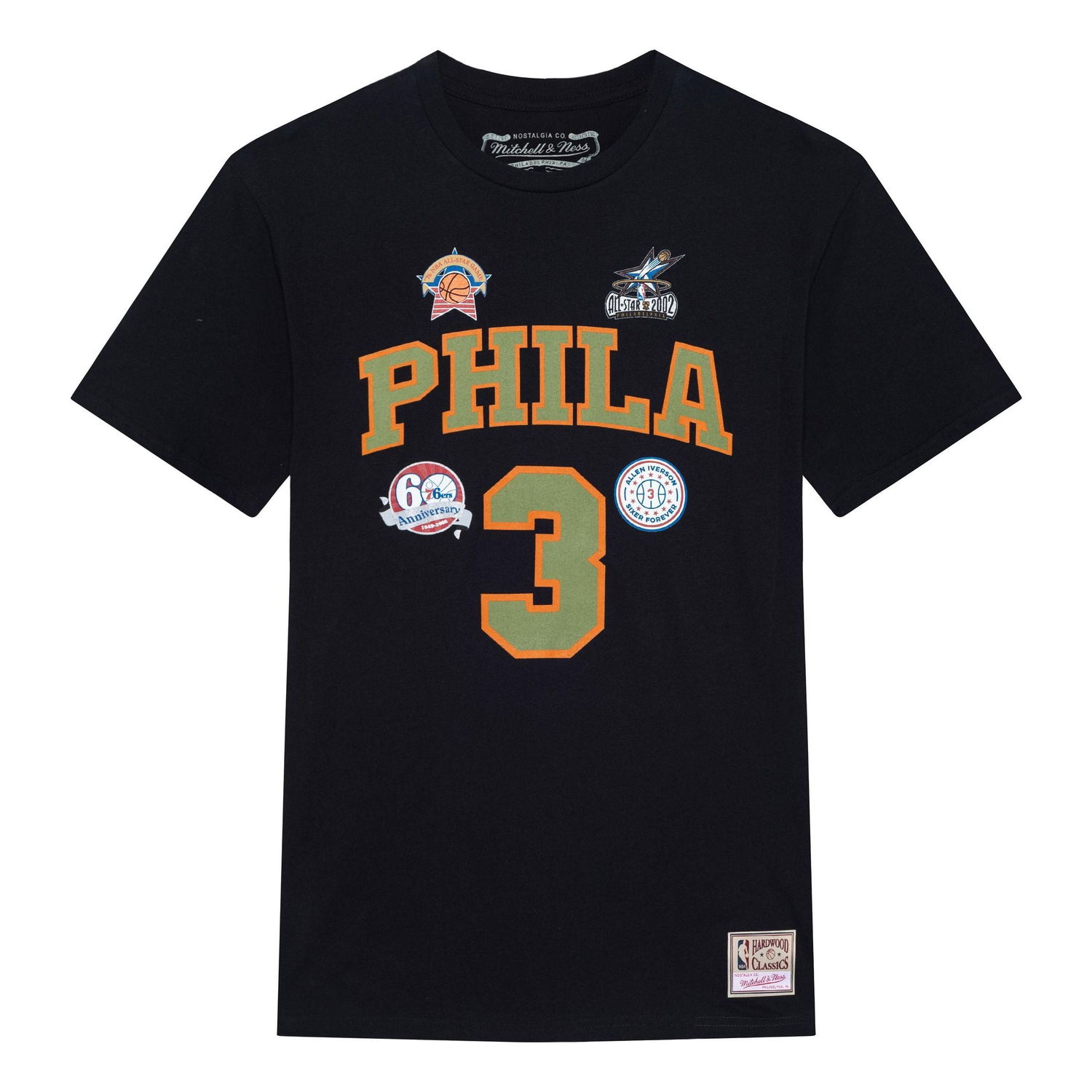 T-paita Mitchell & Ness Philadelphia 76ers 'Allen Iverson 3' Script T-Shirt Musta | BNN3DP22083-P76BLCKAIV, 0