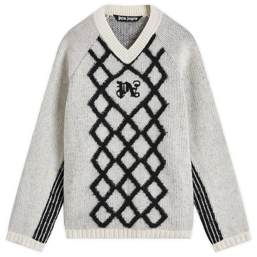 Villapaita Palm Angels V-Neck Knit Large Valkoinen | PMHD015F24KNI0020310