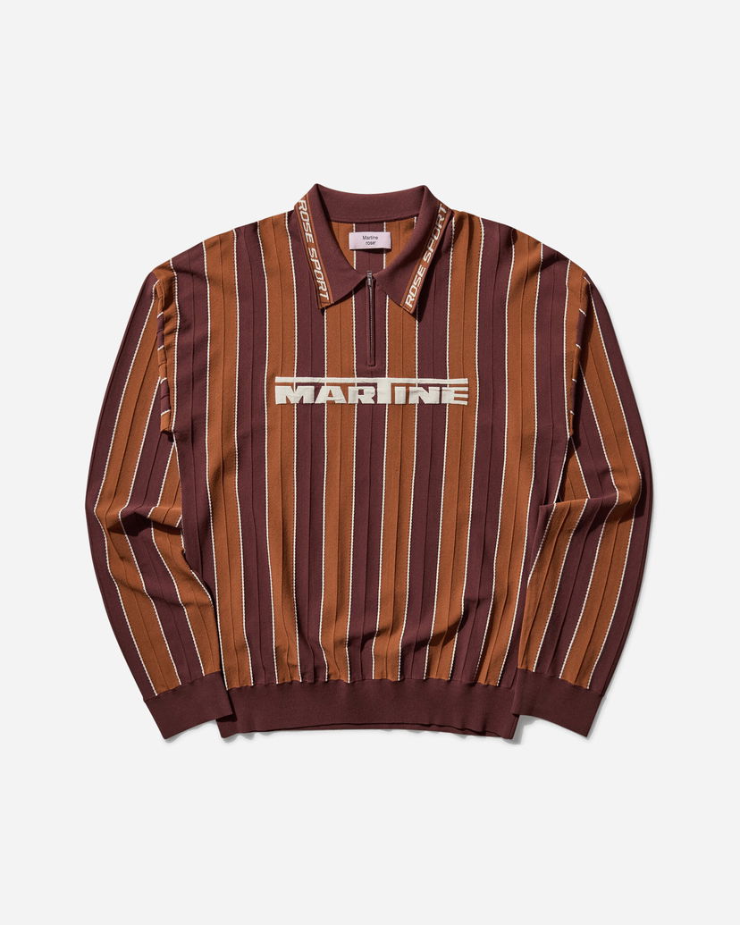Villapaita Martine Rose Striped Logo Polo Shirt Ruskea | 958YA12700