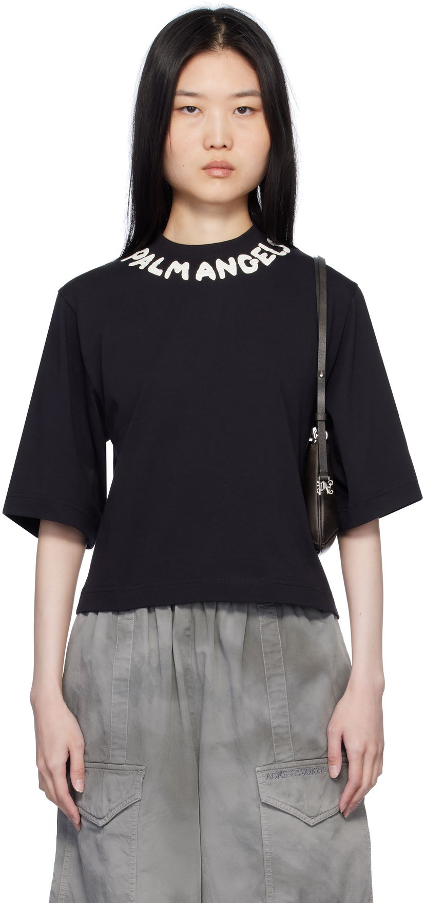 T-paita Palm Angels Cropped Logo T-Shirt Musta | PWAA020S25JER0031003