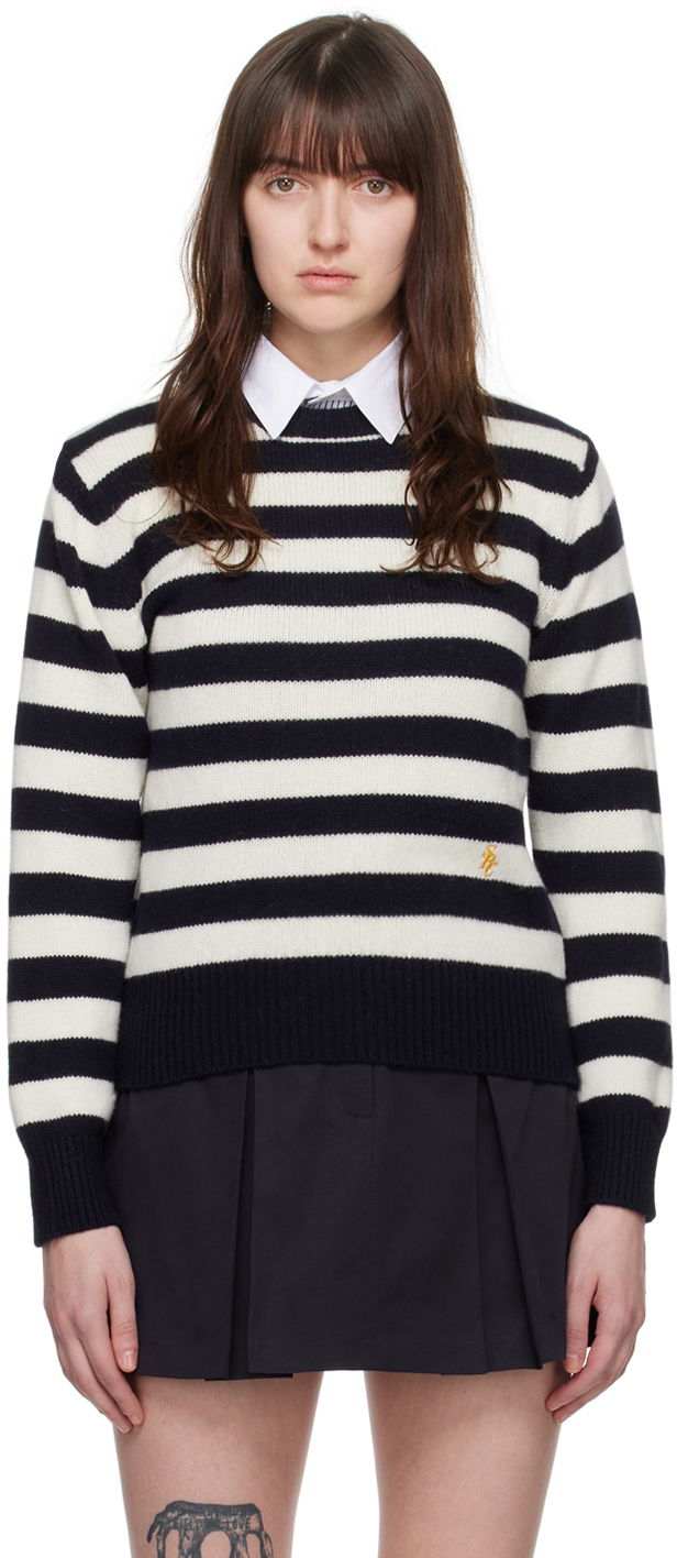 Villapaita Sporty & Rich 'SRC' Sweater "Navy & Off-White" Beige | CRAW2387OS