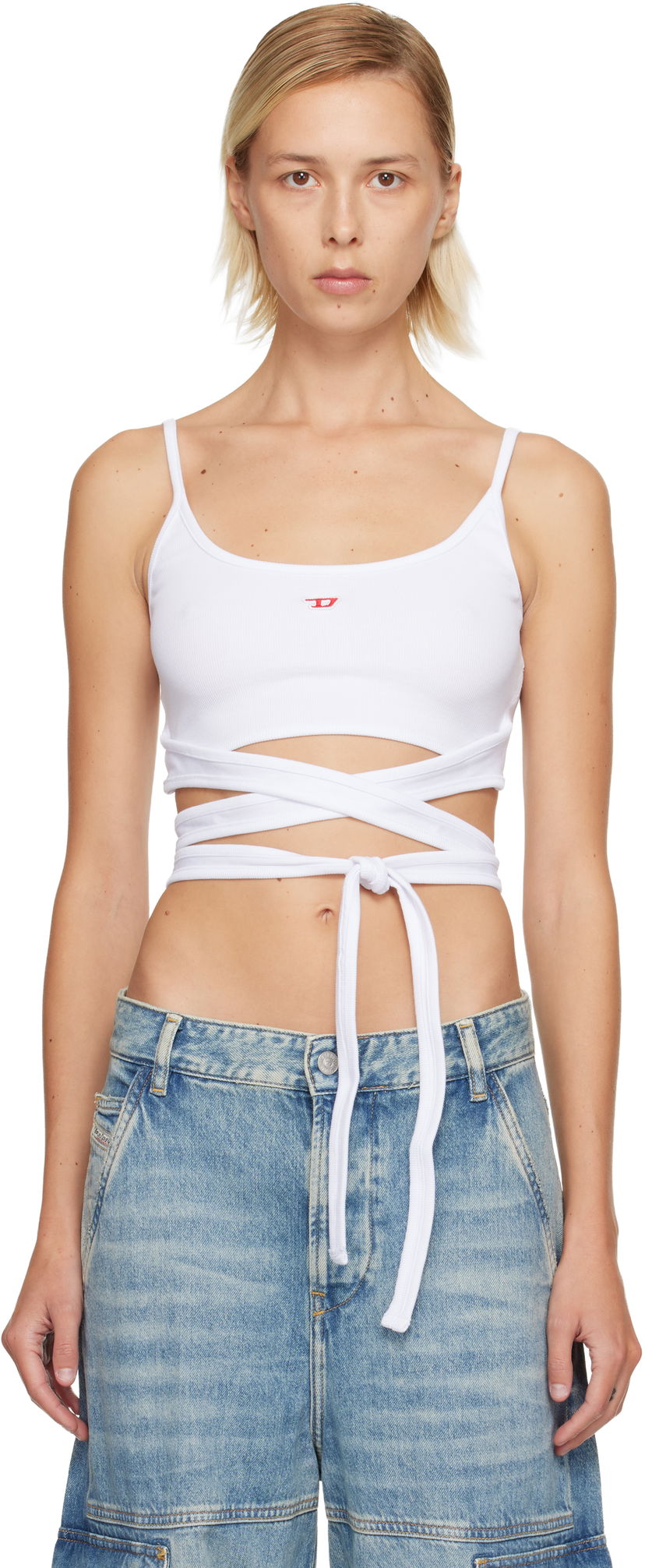 Tankkitoppi Diesel Ribbed Knit Cut-Out Wrap-Around T-Leya-Tail Tank Top Valkoinen | A18356 0EJAI