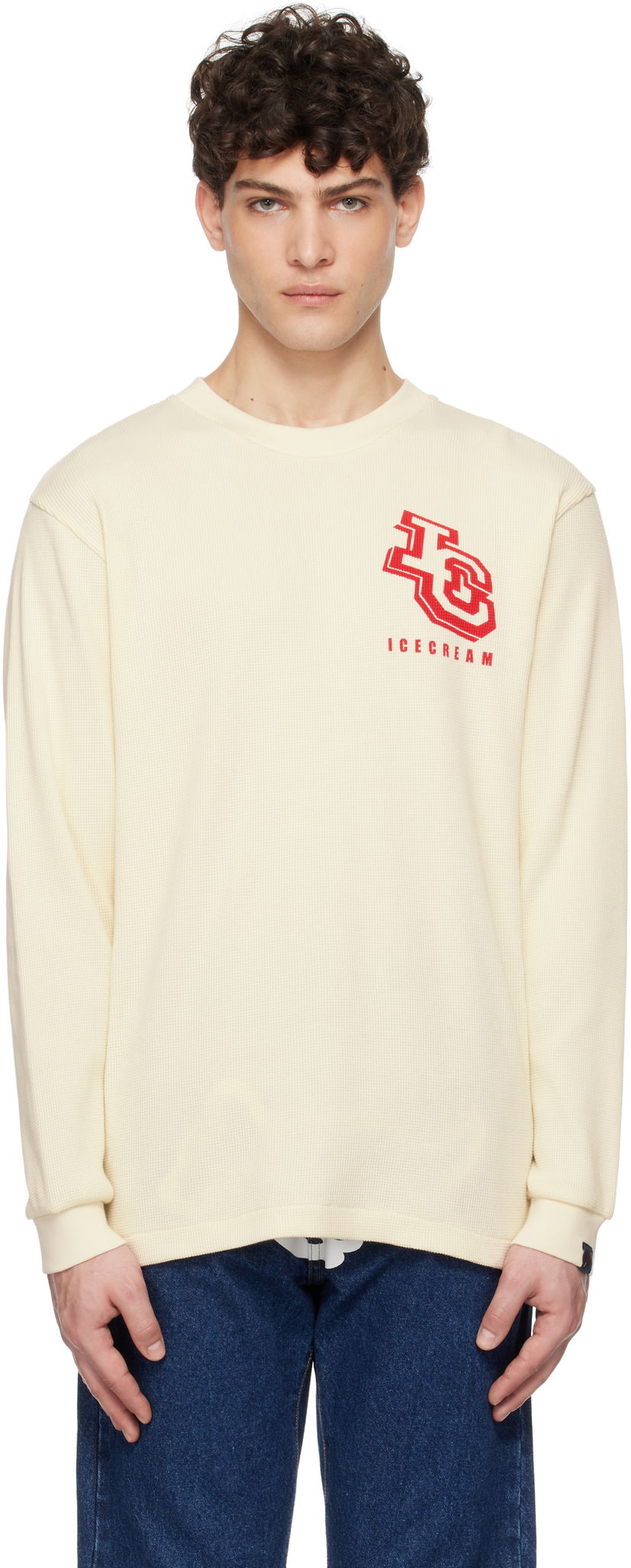 Villapaita BBC IceCream ICECREAM Waffle Long Sleeve T-Shirt with Logo Beige | IC24454