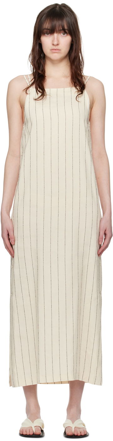 Mekko Loulou de Saison Loulou de Saison Etta Striped Midi Dress Beige | ETTA