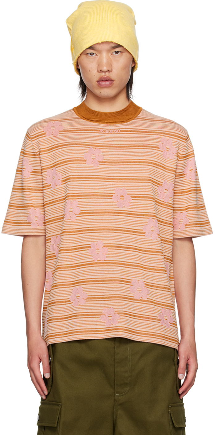T-paita Marni Striped Floral T-Shirt Vaaleanpunainen | GCMG0409EQ UFC324