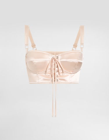 Rintaliivit Dolce & Gabbana Dolce & Gabbana Satin Bralette Top with Corset Detail Beige | F7AW6TGDCMXF0658, 0