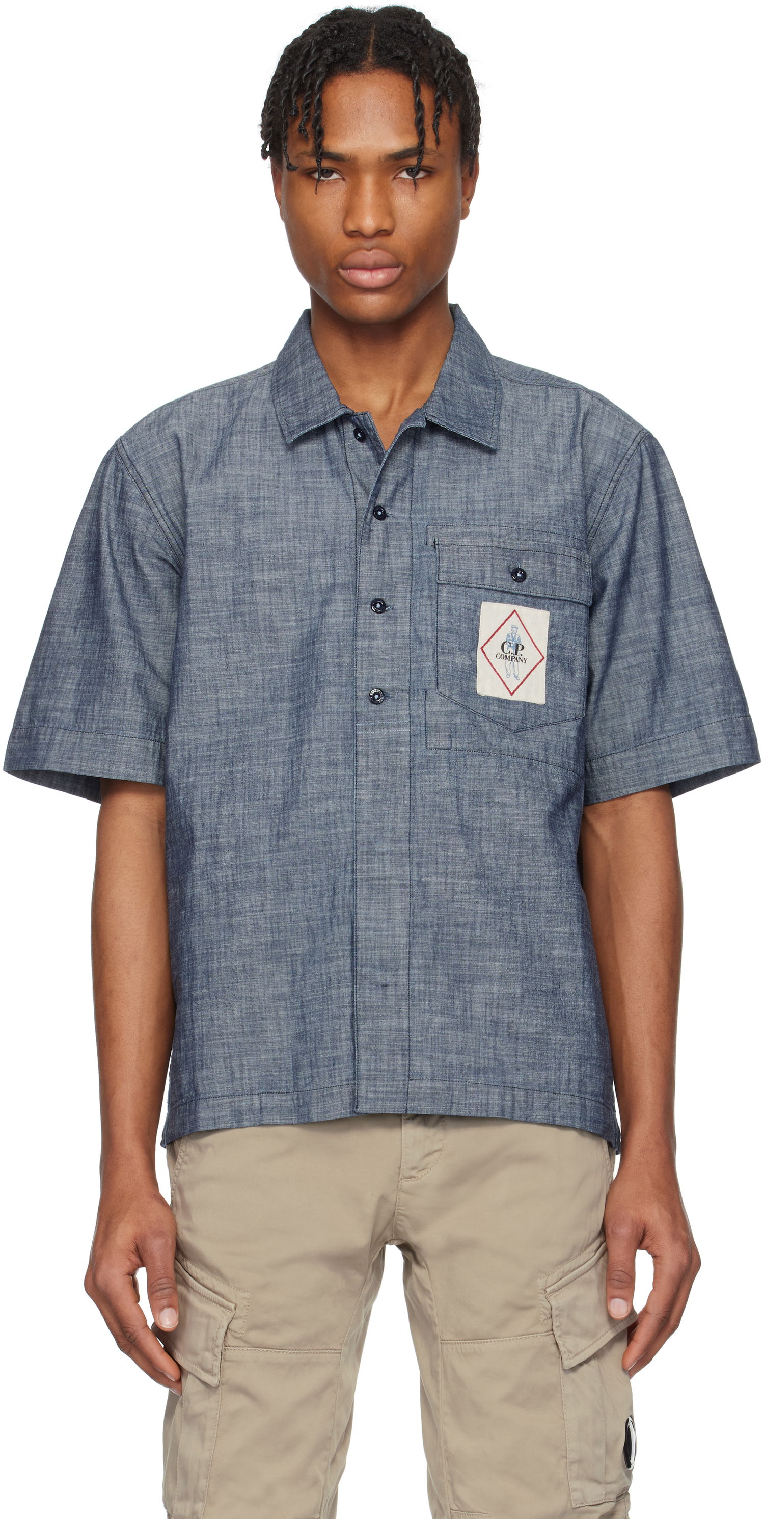 Paita C.P. Company C.P. Company Chambray Short Sleeve Shirt Sininen | 18CMSH151A-110065W, 0
