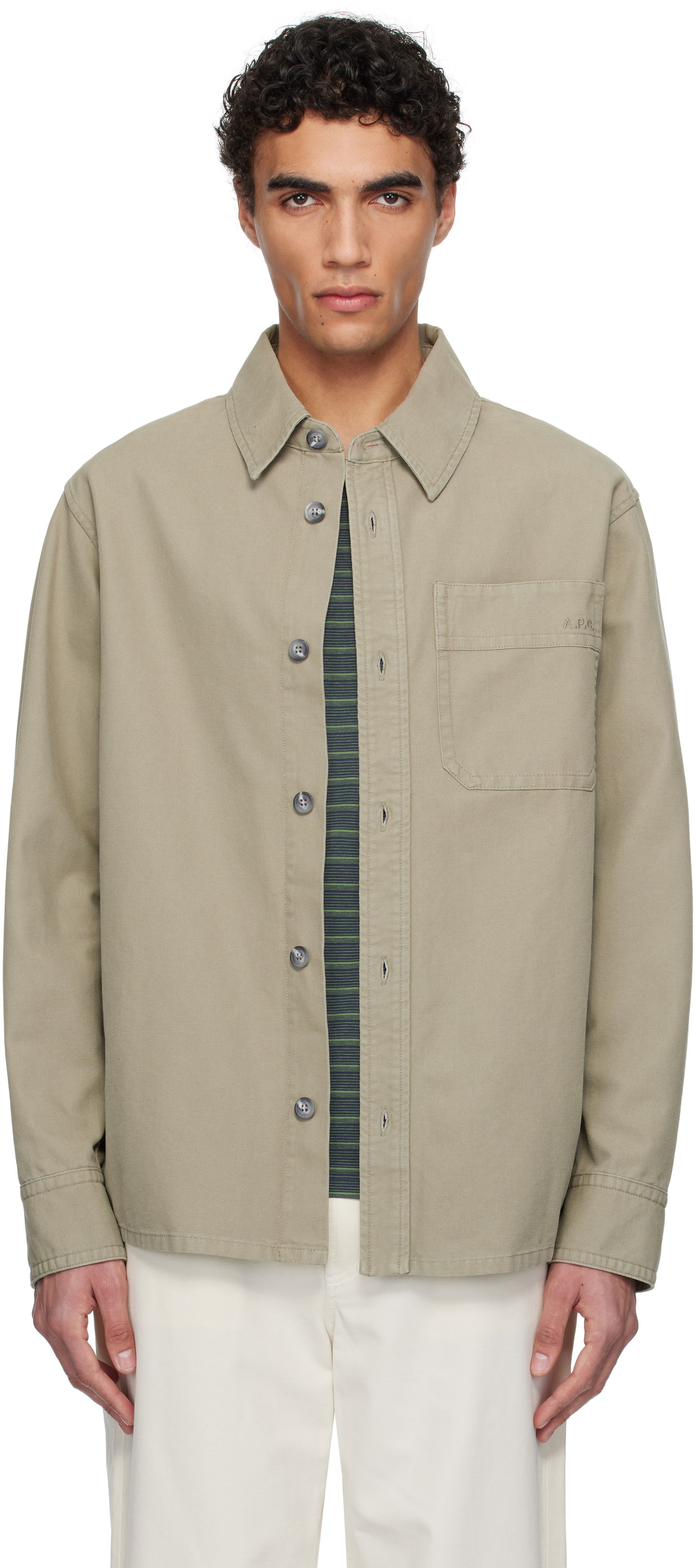 Paita A.P.C. A.P.C. Basile Chest Pocket Overshirt Beige | COGBJ-H02918, 0