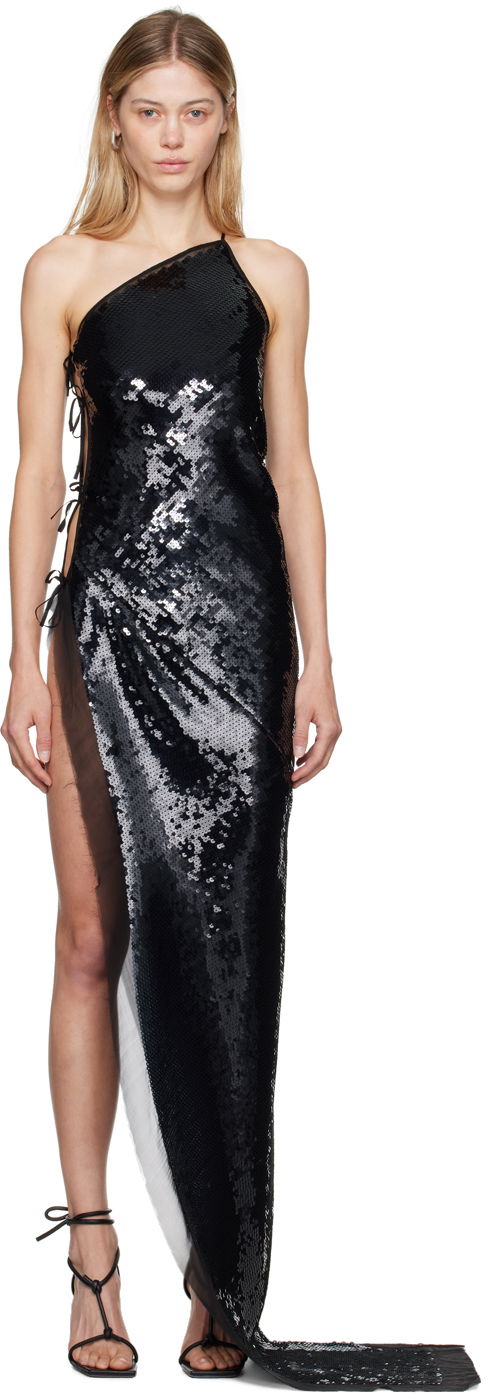 Mekko Rick Owens One Shoulder Sequined Maxi Dress Musta | RP02D3578 SEM1, 0