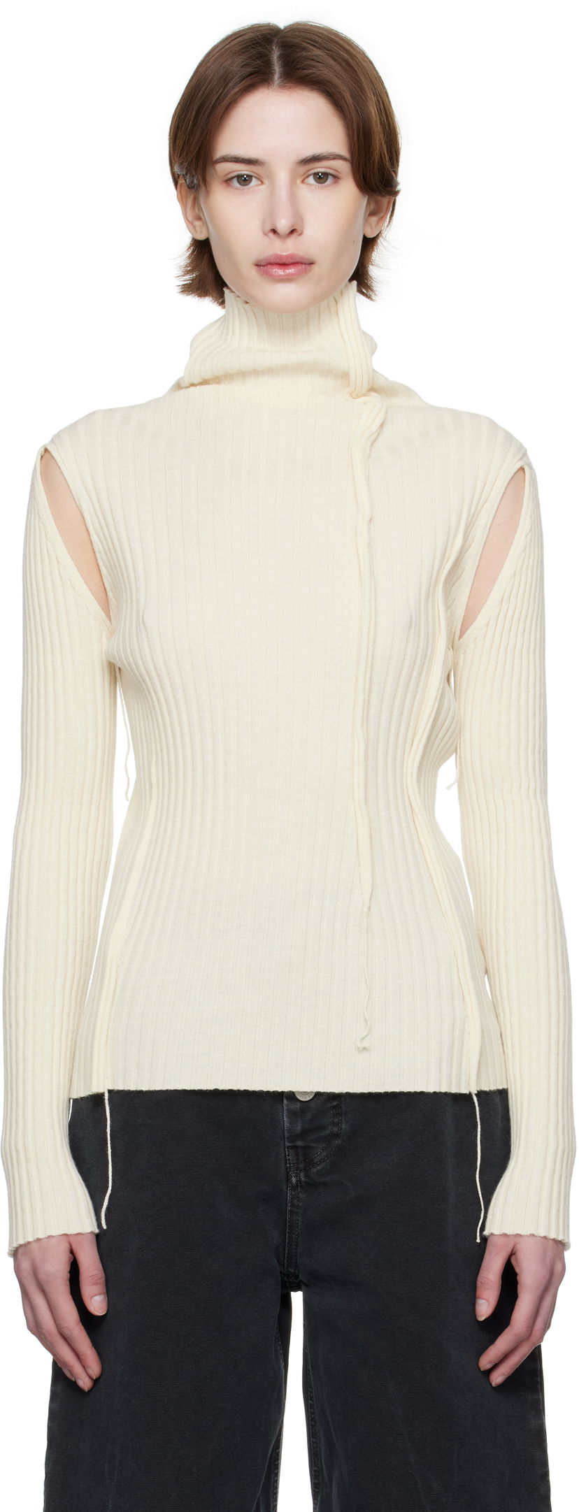 Villapaita Maison Margiela MM6 Maison Margiela Darted Rib Knit Turtleneck Top Valkoinen | S52HA0294 M13087