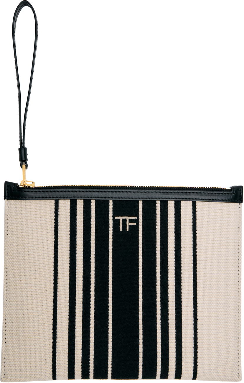 Lompakko Tom Ford TOM FORD Striped Canvas Wristlet Pouch Beige | S0522-TCN056G