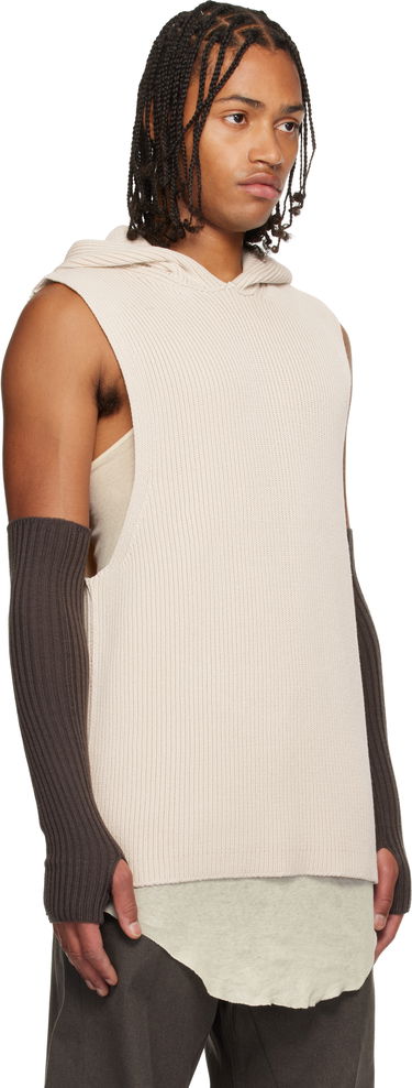 Huppari Rick Owens Rick Owens Ribbed Sleeveless Hoodie with Arm Sleeves Beige | RR02E1680 KWVH, 1