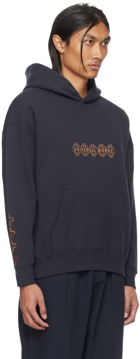 Huppari Universal Works Universal Works Printed Hoodie Tummansininen | P2932, 1