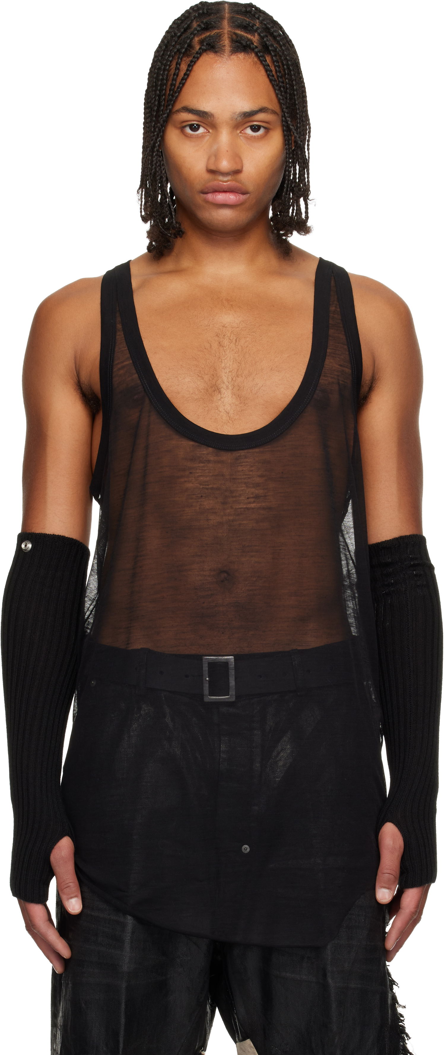 Tankkitoppi Rick Owens Concordians Pony Sheer Deep Scoop-Neck Tank Top Musta | RR02E1101 JWR, 0