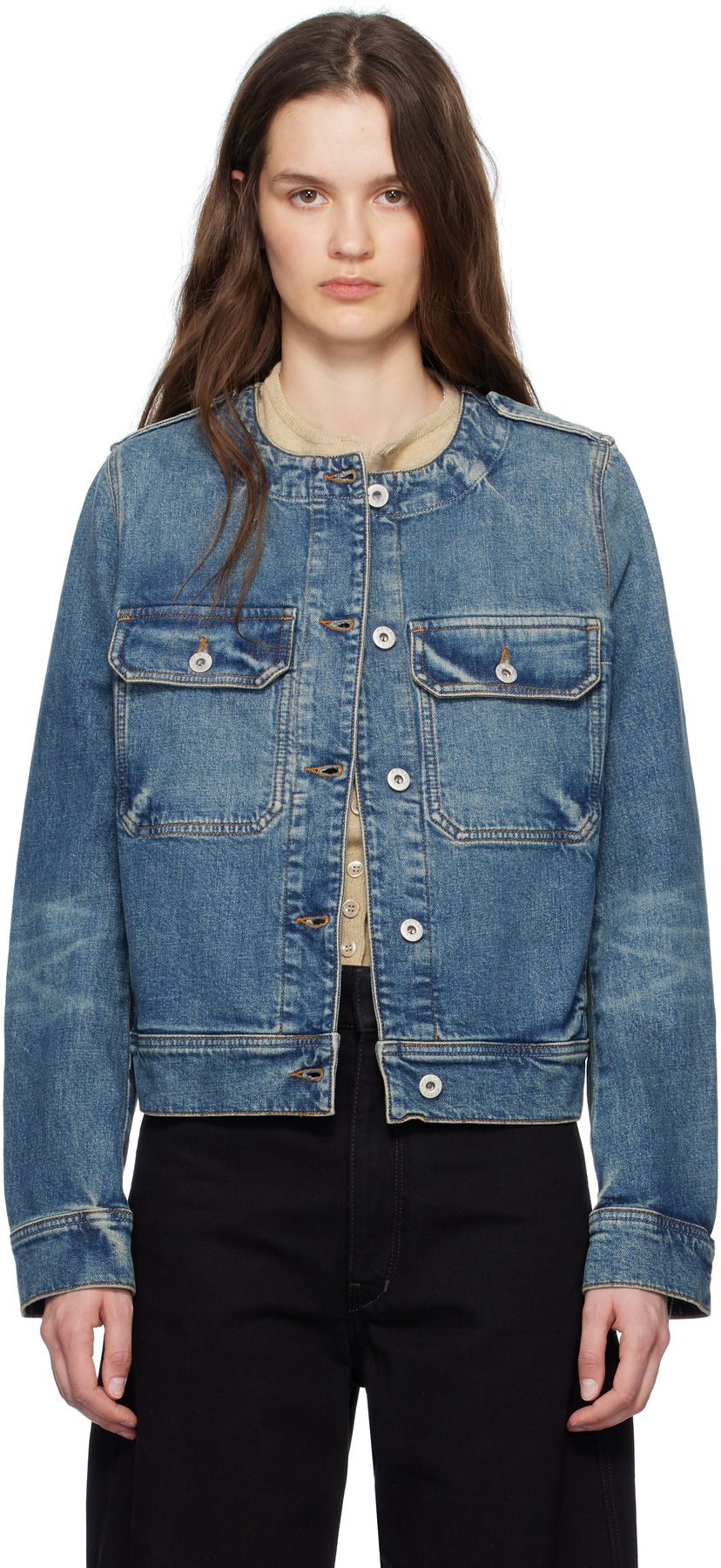 Takki KENZO Kenzo Paris Collarless Denim Jacket Sininen | FF52DV2506S7