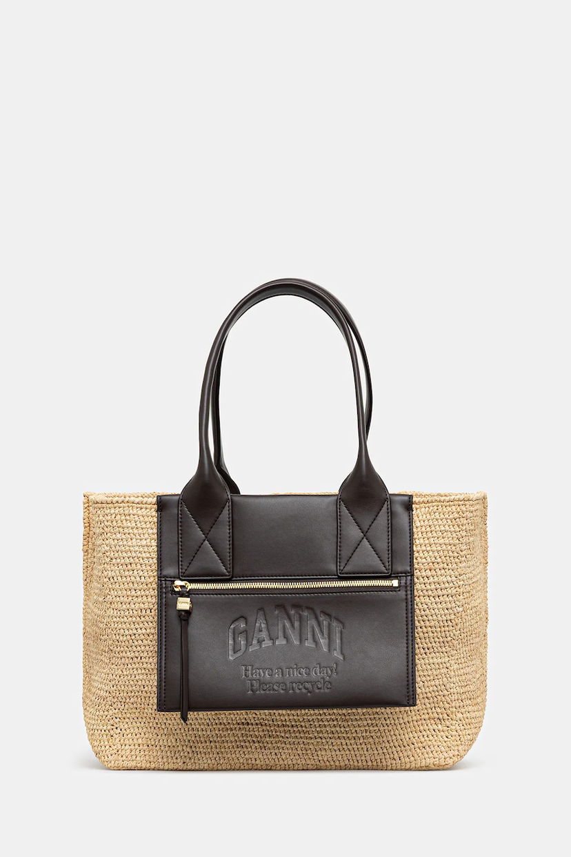 Kangaskassi GANNI GANNI Easy Shopper Medium Raffia Tote Bag Beige | A6823