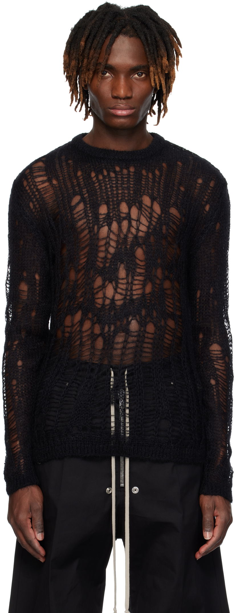 Villapaita Rick Owens Rick Owens Hollywood Biker Round Neck Sweater Musta | RU01E5606 KNETMH