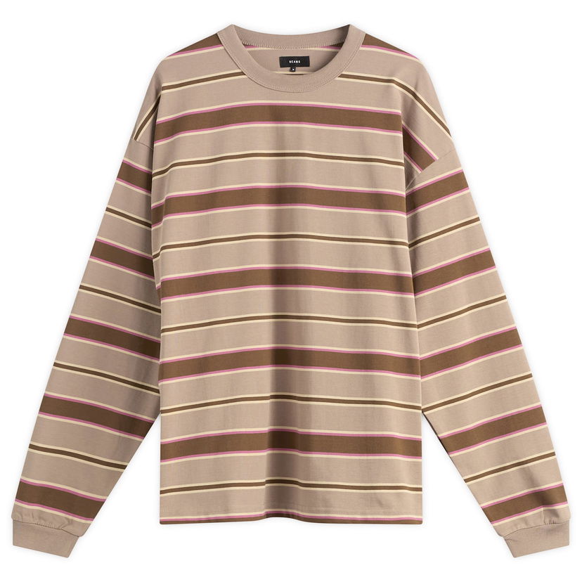 T-paita BEAMS BEAMS Loose Long Sleeve Stripe T-Shirt Ruskea | 1114-0491-803-24