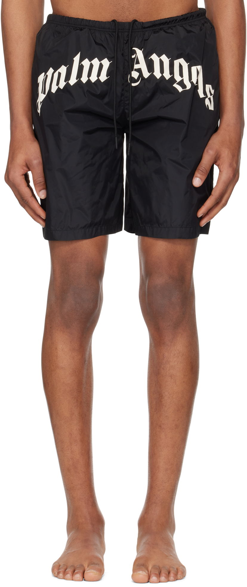 Uimapuvut Palm Angels Palm Angels Curved Logo Swim Shorts Musta | PMFD018S25FAB0011003