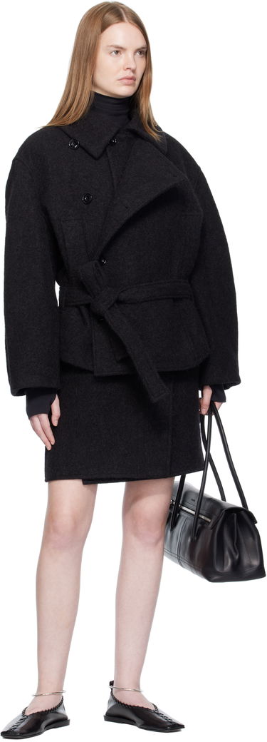 Takit LEMAIRE Short Asymmetrical Bathrobe Coat Musta | CO1149 LF504, 3