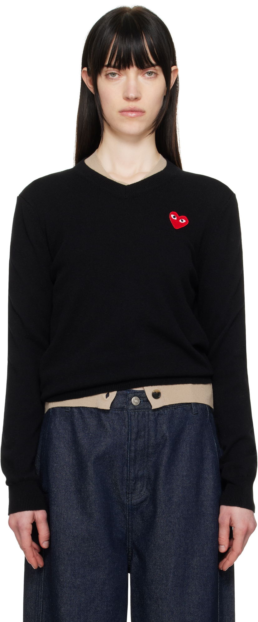 Villapaita Comme des Garçons COMME des GARÇONS PLAY Heart V-Neck Sweater Musta | AX-N002-051