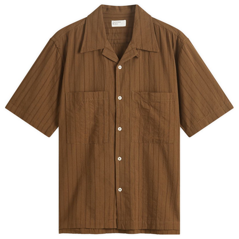 Paita Universal Works Dobby Self Stripe Camper Shirt, Size Large Ruskea | P32033-BRN