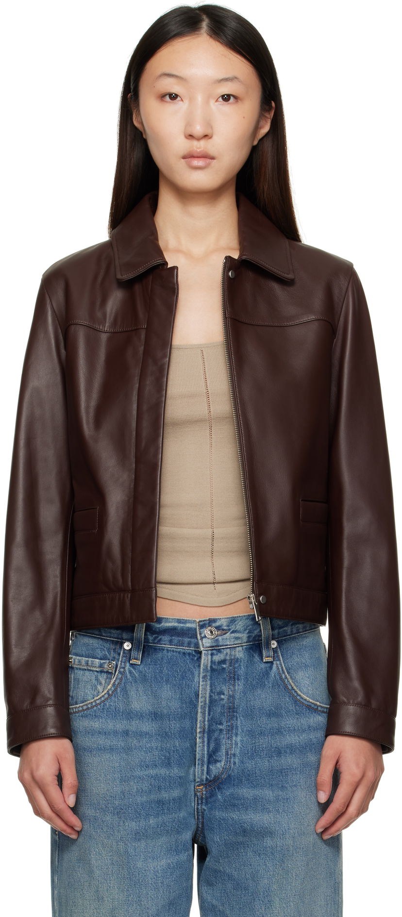 Takki Loulou de Saison Loulou de Saison Ascot Leather Jacket Ruskea | ASCOT