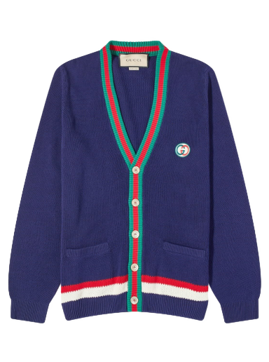 Villapaita Gucci GG Logo Stripe Placket Cardigan Navy Tummansininen | 752251-XKC9O-4437