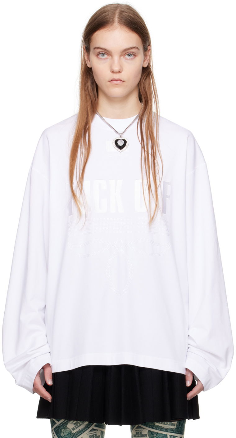 Villapaita VETEMENTS VTMNTS Embroidered Long Sleeve T-Shirt Valkoinen | VL20LS120W
