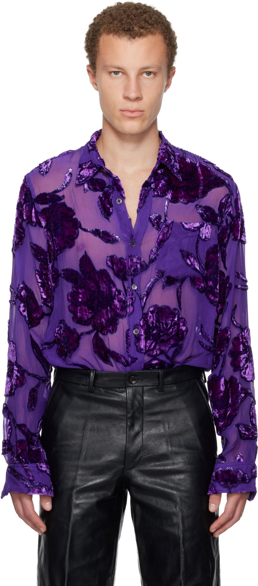 Paita Dries Van Noten Dries Van Noten Fitted Sheer Velvet Floral Shirt Violetti | 252-020702-2037
