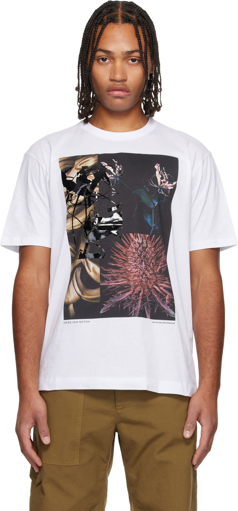 T-paita Dries Van Noten AW 25/26 Abstract Floral Collage Print T-shirt Valkoinen | 252-021110-2600