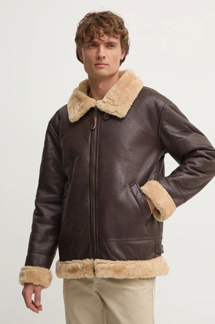 Bomber-takki Alpha Industries Alpha Industries B3 FL Faux Leather Bomber Jacket Ruskea | 143106