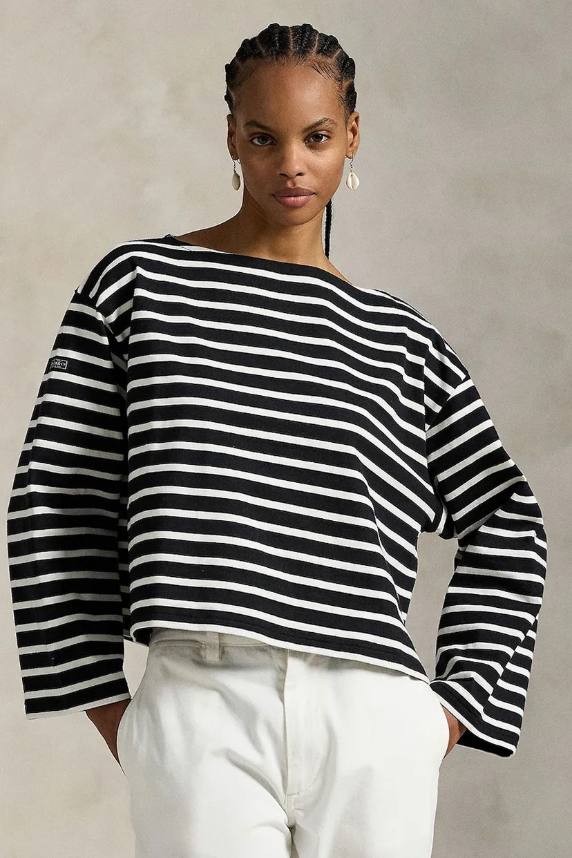T-paita Polo by Ralph Lauren Polo Ralph Lauren Striped Cropped Long Sleeve T-Shirt Musta | 211959103