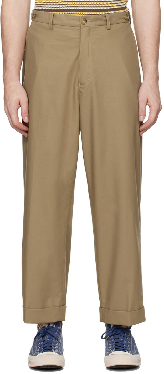 Housut BEAMS Beams Plus Ivy Wide Leg Trousers Beige | 3823-0128-803