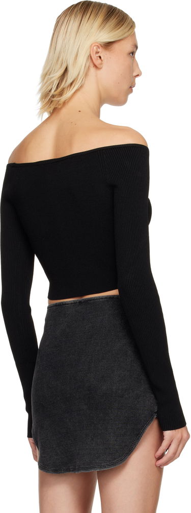 Crop top Diesel Ribbed Off-Shoulder Long-Sleeve Cropped Top with Metallic D-Logo Emblem Musta | A14189 0DLAX, 2