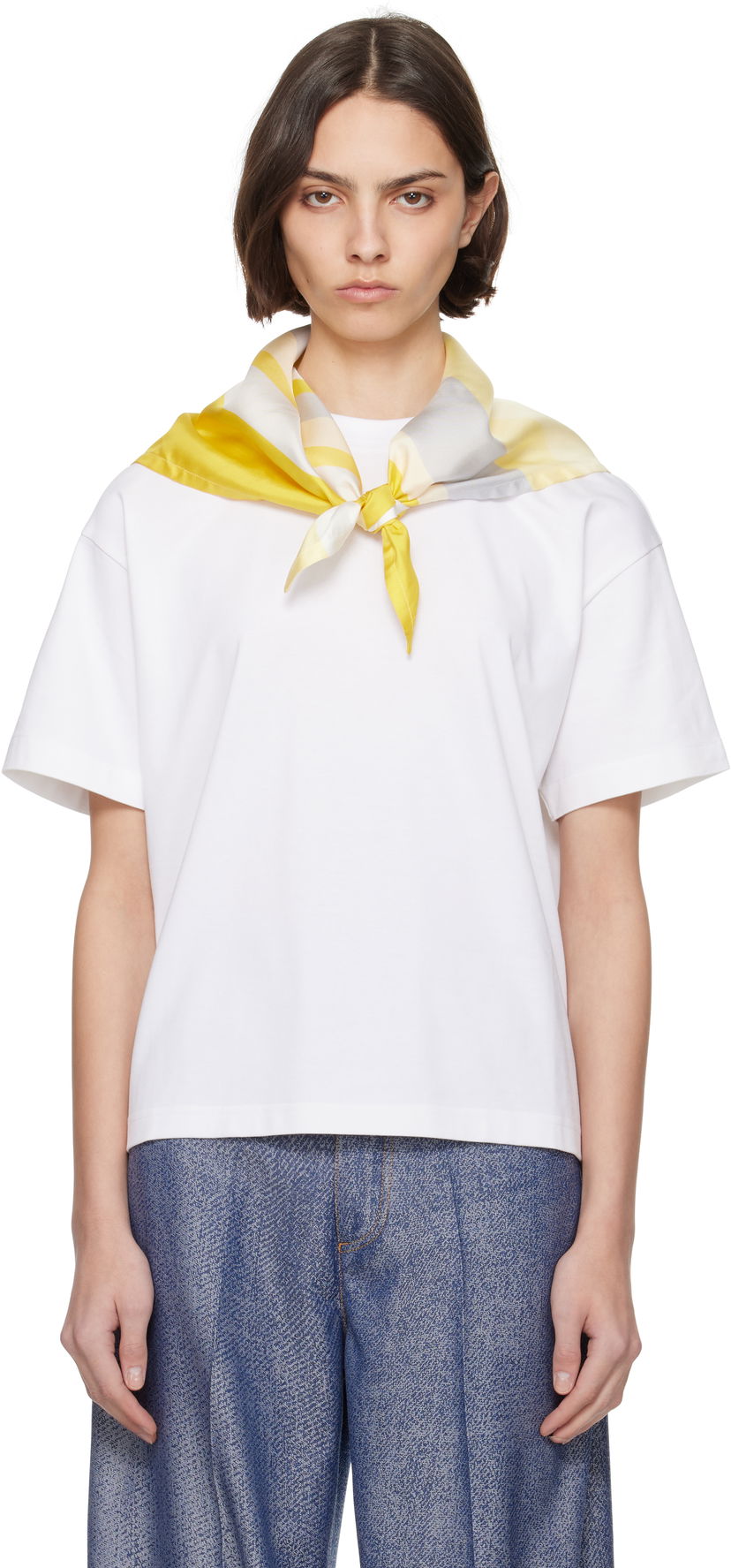 T-paita Bottega Veneta Bottega Veneta Pima Cotton T-Shirt with Scarf Valkoinen | 825353 V5EO1
