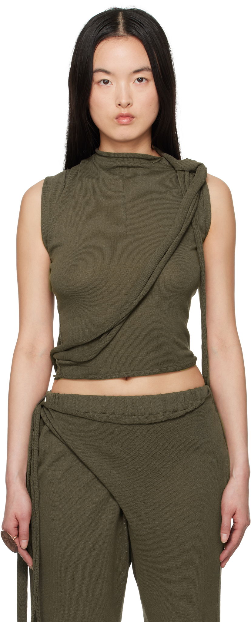 Tankkitoppi Ottolinger Ottolinger Deconstructed Linen Tank Top Vihreä | 10510130601