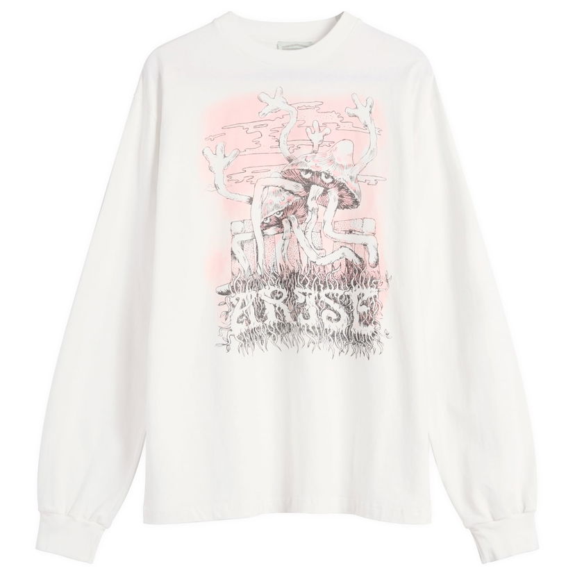 T-paita Aries Faded Shroom Awakening Long Sleeve T-Shirt, Size Large Valkoinen | AR60024-WHT