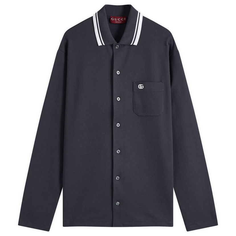 Poolopaita Gucci Gucci Stretch Cotton Long Sleeve Polo Shirt, Size Medium Tummansininen | 815513-XJG16-1165