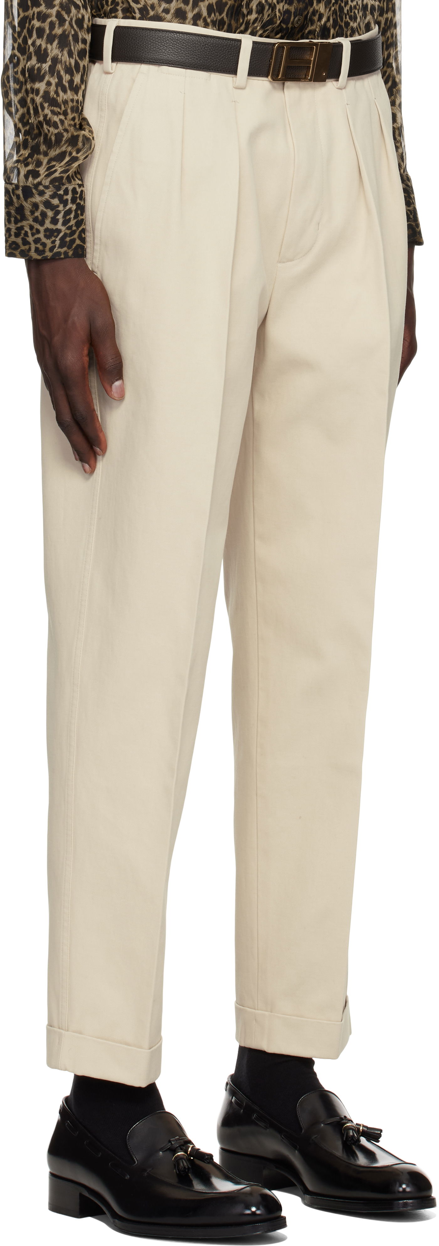 Housut Tom Ford TOM FORD Double Pleat Gabardine Trousers Beige | SHP004-FMC187S25, 1