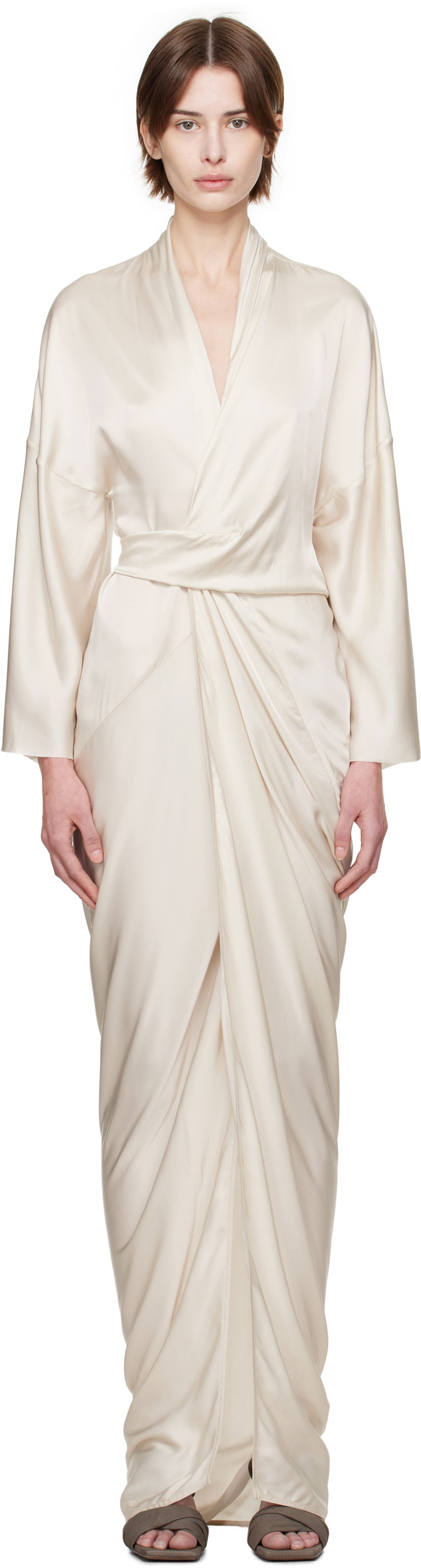 Mekko Rick Owens Rick Owens Hollywood Wrap Maxi Dress Beige | RP01E7566 SCH