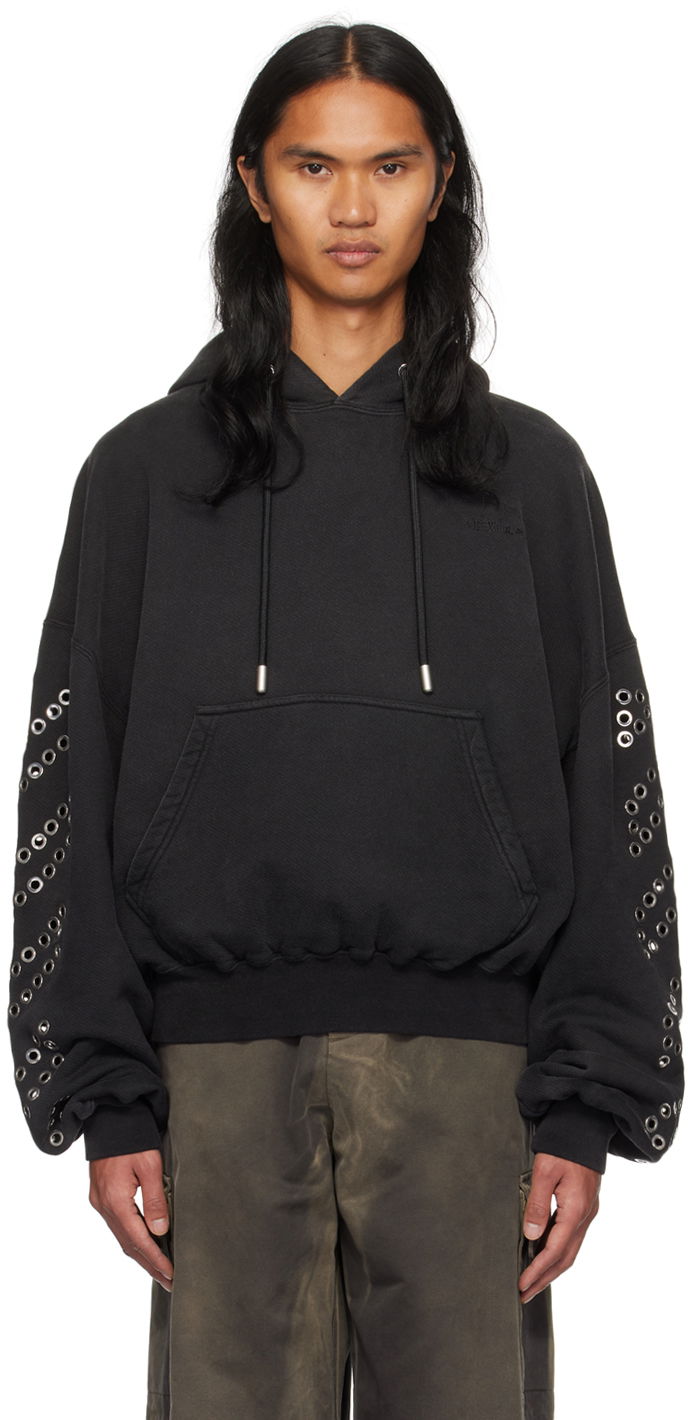 Huppari Off-White Black Eyelet Hoodie Musta | OMBB118F23FLE0121000