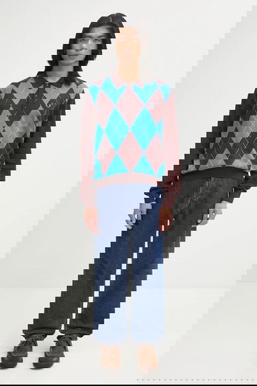 Poolopaita Fred Perry Fred Perry Argyle Knitted Long Sleeve Polo Ruskea | K1318, 4