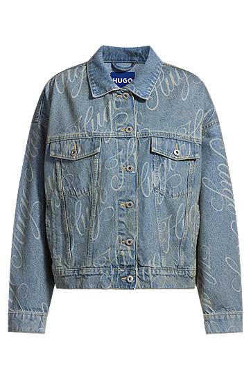 Takki BOSS HUGO Boxy Fit Logo Print Denim Jacket Sininen | 50534757