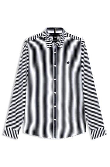 Paita BOSS Slim-Fit Striped Cotton Blend Shirt Sininen | 50545235